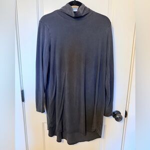 Eileen Fisher Tencel Tunic Top Draped Funnel Neck Gray Large